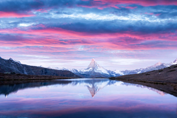 istock Matterhorn peak on Stellisee lake 2172491936