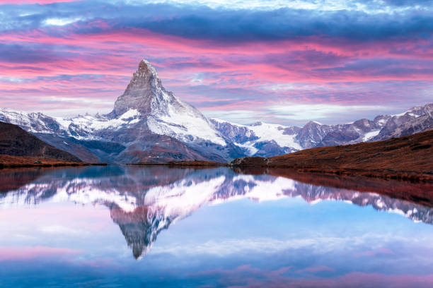 istock Matterhorn peak on Stellisee lake 2172496745