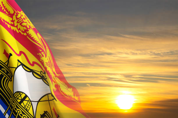 New Brunswick flag against the sunset. Province of Canada