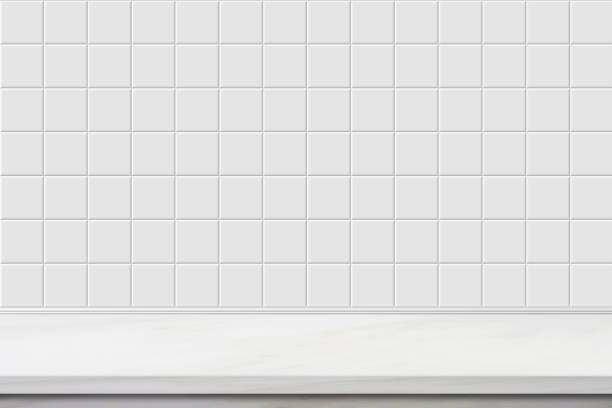 istock Elegant Bathroom Design White Tile Wall and Marble Table 2172507963