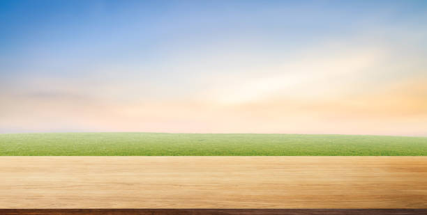 istock Beautiful empty wood table with a Clear morning Sky background 2172511476