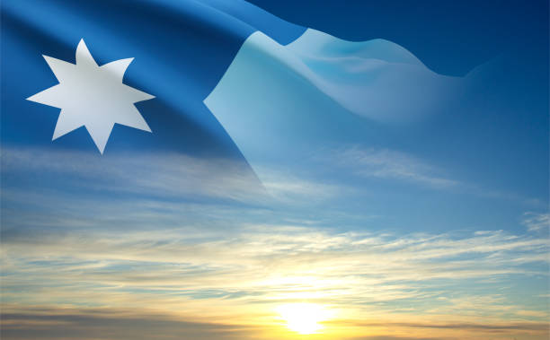 Flag of Minnesota US state against the sunset