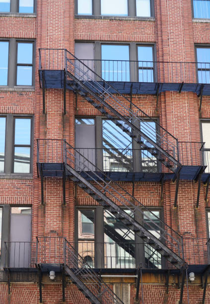 istock ancient brick building with fire ladder on the wall 2172516637