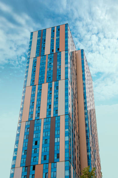istock A tall building with a blue and brown facade 2172518616