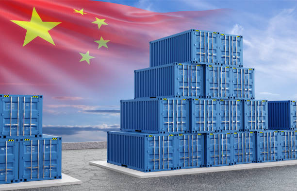 istock Chinese flag and cargo containers. Export of Chinese goods 2172520304