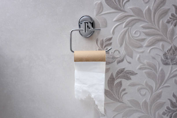 istock Empty toilet roll holder in home toilet, close-up. 2172528272