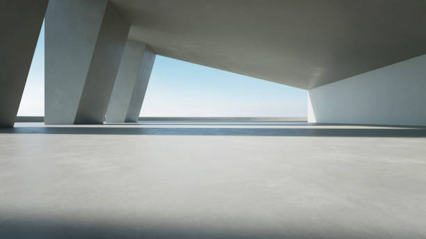 istock 3d render of empty concrete interior space with sun light,  Abstract architecture with cement structure for car presentation 2172528542