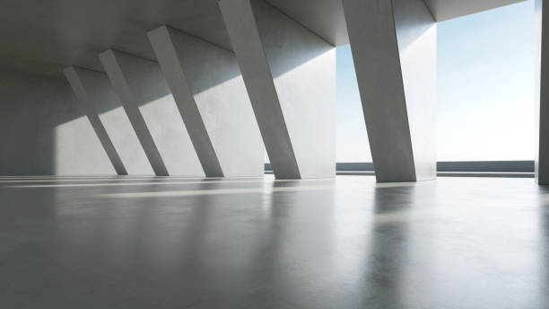 istock 3d render of empty concrete interior space with sun light,  Abstract architecture with cement structure for car presentation 2172528563