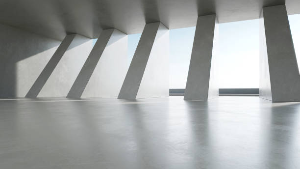 istock 3d render of empty concrete interior space with sun light,  Abstract architecture with cement structure for car presentation 2172528564