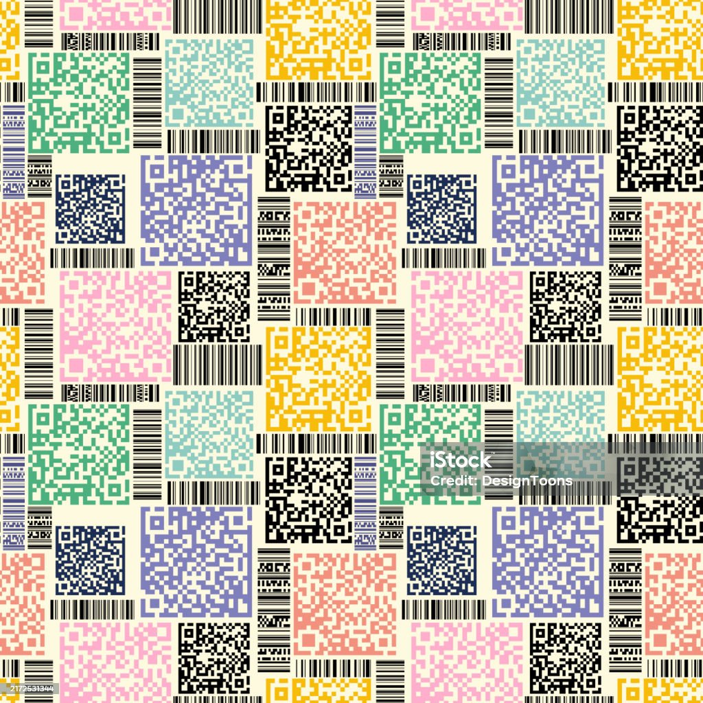 Bar Code And Qr Code Seamless Pattern Design Modern Black And Colorful ...