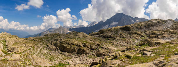 Panoramic View of Rugged Mountain Landscape with Clear Sky