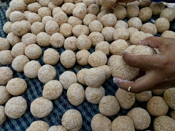 istock Close up shot of bafle or baati on a cot for Panification. 2172535322