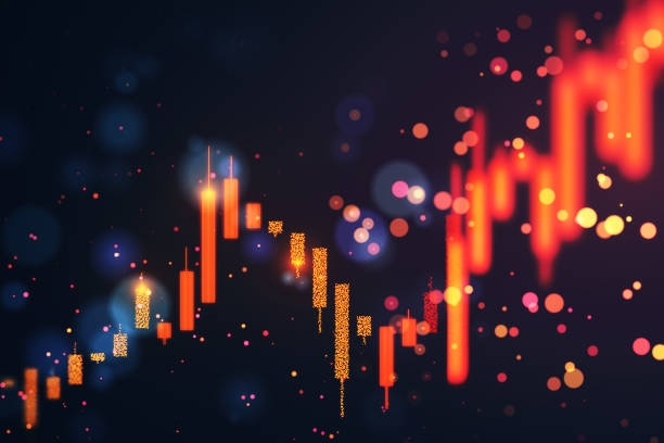 istock Forex Trading Candlestick Chart on Dark Bokeh Background. 3D Rendering 2172538605