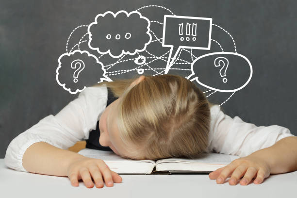 istock child girl with thought cloud bubble above head thinking on white background 2172540405