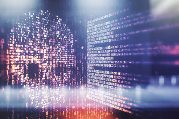 istock Double exposure of abstract virtual creative code skull hologram on modern business center exterior background. Malware and cyber crime concept 2172546993