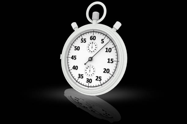 istock Silver stopwatch with black numbers and hands. 2172549183