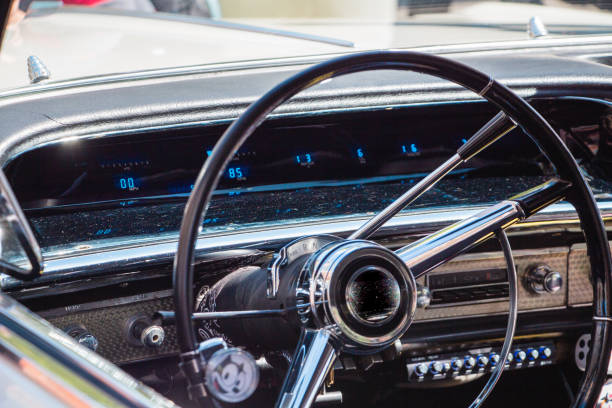 Classic Low Rider Cockpit Styled with Chrome Dashboard and Retro Steering Wheel