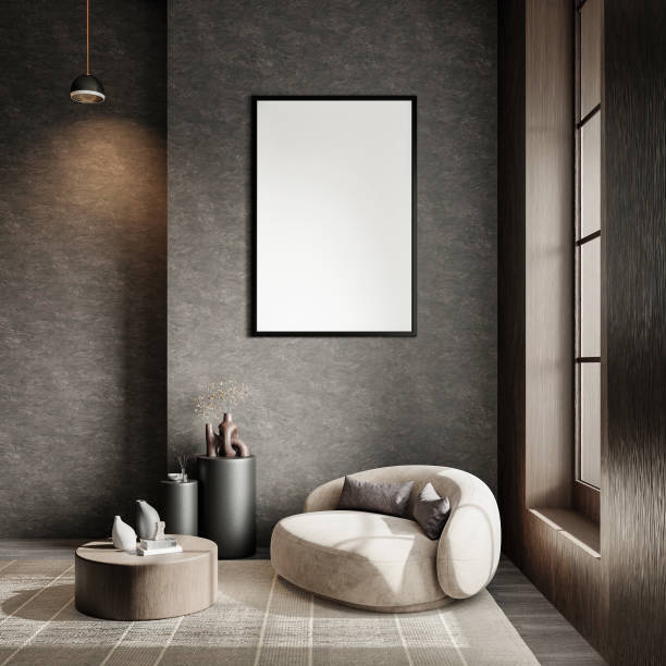 istock Modern Lounge Area with Unique Chair and Wall Art - Stylish Interior Design 3D rendering 2172551077