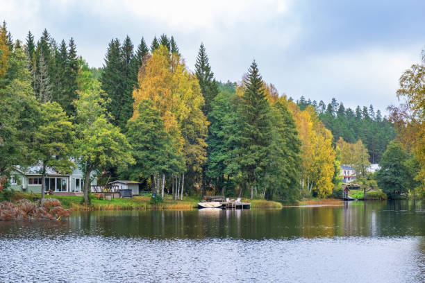 istock House on a beach by a river in autumn 2172551496