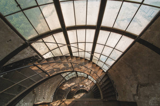 Weathered Industrial Spiral Staircase in an Abandoned Building