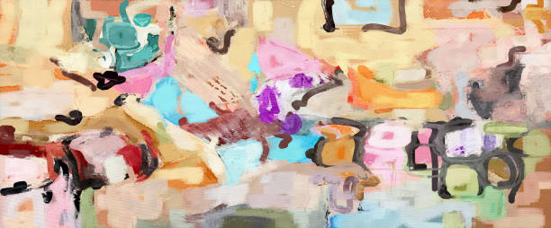 istock Abstract multicolor painting wtih grunge texture on canvas. Artwork mix brush stroke, splash color and oil, acrylic paint element. Modern contemporary 2172552245