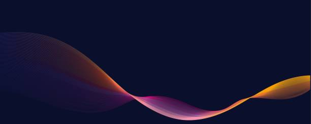 istock colorful abstract wave lines in gradient hues of orange, pink, and yellow on a dark blue background. Concept of modern digital design. Vector illustration 2172556314
