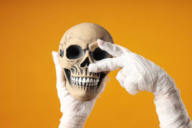istock Hands wrapped in a bandage hold a skull 2172557348