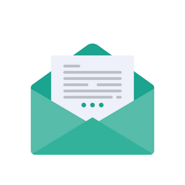 E-Mail Flat Icon Illustration of an open envelope containing a letter, symbolizing communication, messaging, or correspondence. Ideal for email and postal service themes. electronic envelope stock illustrations