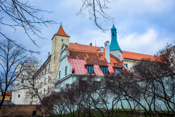 istock Beautiful historic architecture in Riga under a cloudy sky with bare trees and striking rooftops 2172566672