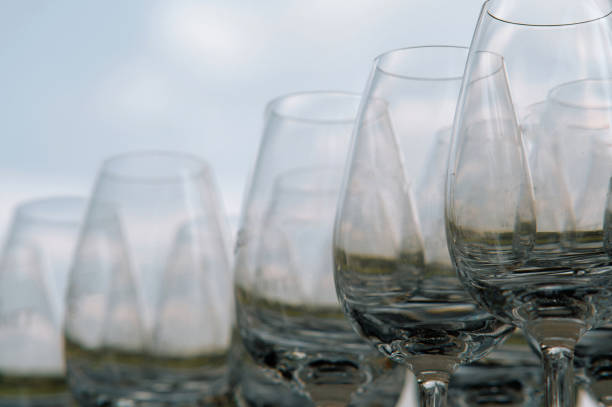 istock Elegant glassware glasses stacked in stacks captured on a sunny day concept 2172570505