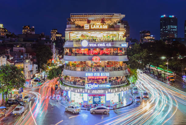 Hanoi, Vietnam, a bustling intersection in the Old Quarter