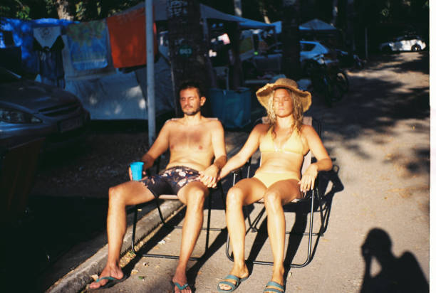Enjoying the sun on camping land during summer vacation