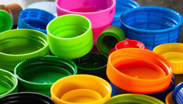 istock Plastic lids. Multi-colored plastic caps. Recycling of plastic. 2172582266