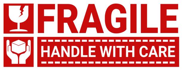 istock sticker fragile handle with care, red fragile warning label with broken glass symbol, this side up sign 2172586076