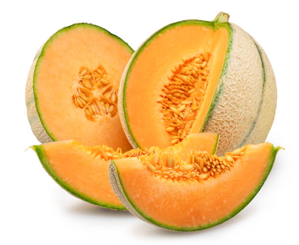 istock Cantaloupe melon and melon slices isolated on white background. File contains clipping path. 2172590706