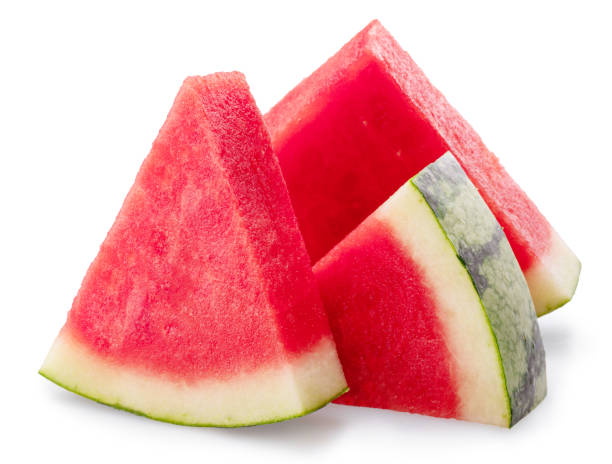 istock Watermelon triangle slices without seeds isolated on white background. Clipping path. 2172590988