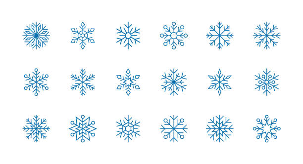 illustrations, cliparts, dessins animés et icônes de ensemble de flocons de neige. collection de symboles d’icône vectorielle de flocon de neige - flocon de neige neige