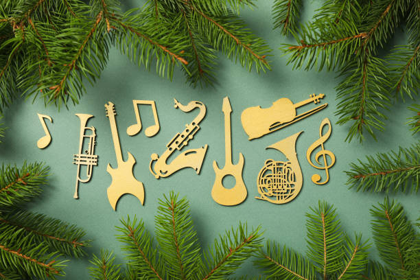 istock Golden musical instruments on a green background. 2172593481