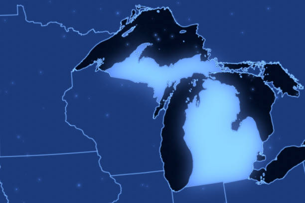 istock USA map series with state Michigan (including part of Canada), futuristic 2172602295