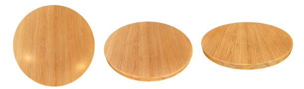 istock Round wooden table set, isolated on white background. 2172604370