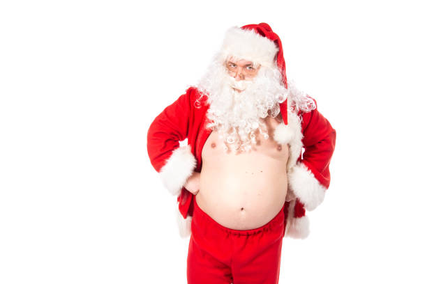 istock Funny hungry Santa Claus eats a burger. White background. 2172608753