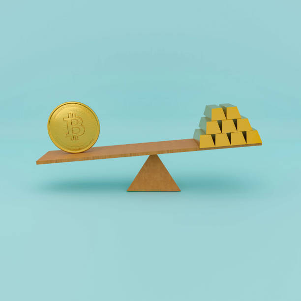 istock scale unbalance of bitcoin and stack gold on blue background 2172609066