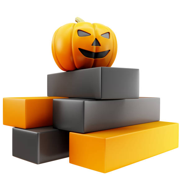 Haloween Jack o lantern pumpkin with a spooky face isolated on white background. 3d rendering