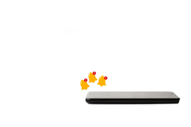 A smartphone with notification icons on a white background with copy space