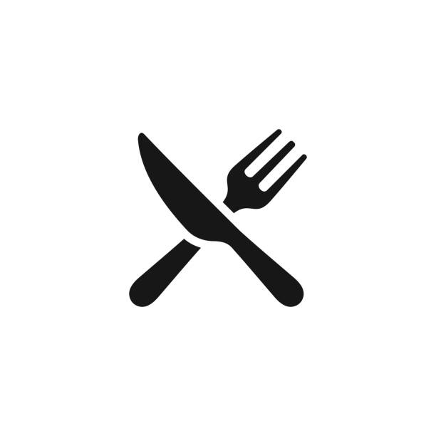 illustrations, cliparts, dessins animés et icônes de icône de fourchette et de couteau - dîner