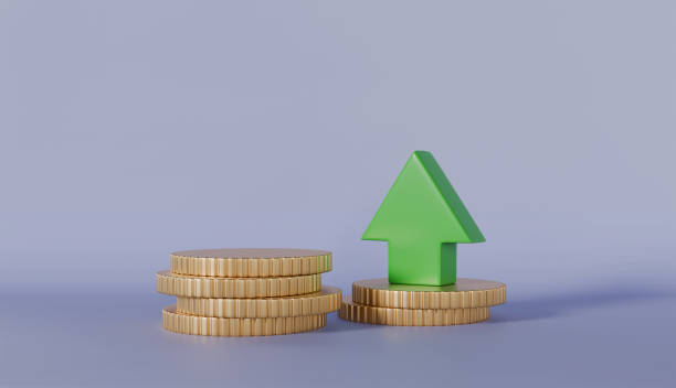 istock Expense Income Arrow on Pastel Color Background 2172621428