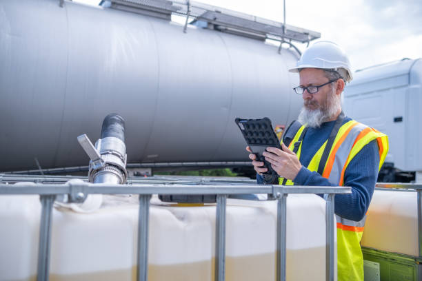 istock An engineer accepts a tanker vehicle with lubricants and controls the transfer into 1000-liter cans. 2172624913