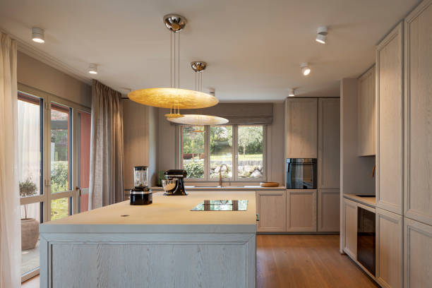 istock Luxury kitchen in a villa mansion in Switzerland. No one inside. Large space warm environment 2172626592