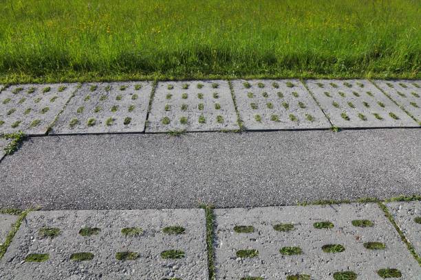 istock Perforated concrete slab country road in Poland 2172629302