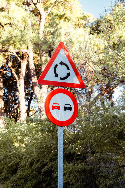 This sign indicates that a vehicle may not be overtaken in a traffic circle, especially on the inside or outside lane, when there is an overtaking forbidden sign, in the middle of a traffic circle, or when the traffic in the lanes does not allow it to be done safely.